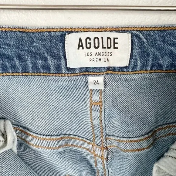 AGOLDE Pinch Waist High Rise Straight Jeans Size 24 Distressed Denim - Picture 4 of 5